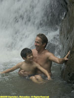 swimming in waterfall